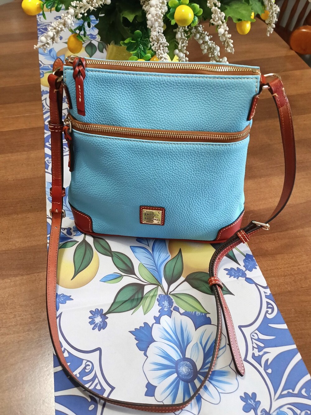 Like New Dooney & Bourke  Caribbean Blue Pebble Grain Leather Crossbody Bag